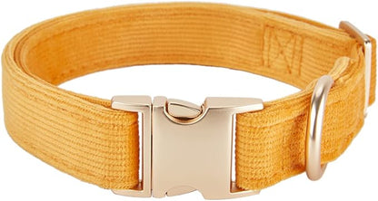 Soft Cotton Dog Collar with Metal Buckle Adjustable Heavy Duty Comfy Corduroy Collars for Small Medium Large Dogs,Orange,Small