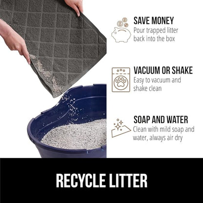 GORILLA GRIP Cat Litter Box Mat, 40x28, Water Resistant, US Designed Kitty Litter Trapping Mats, Easy to Clean, Scatter Control, Less Mess and Clean Floors, Kitten Supplies for Indoor Cats, Dark Gray