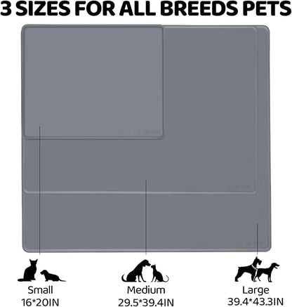 Extra Extra Large Silicone Dog Food Mat 39.4×43.3in and 128oz Silicone Bag Set, Super Size Waterproof Pet Feeding Mat & Container, Non-Slip, Chew-Resistant Floor Protection (Cool Grey&Teal)