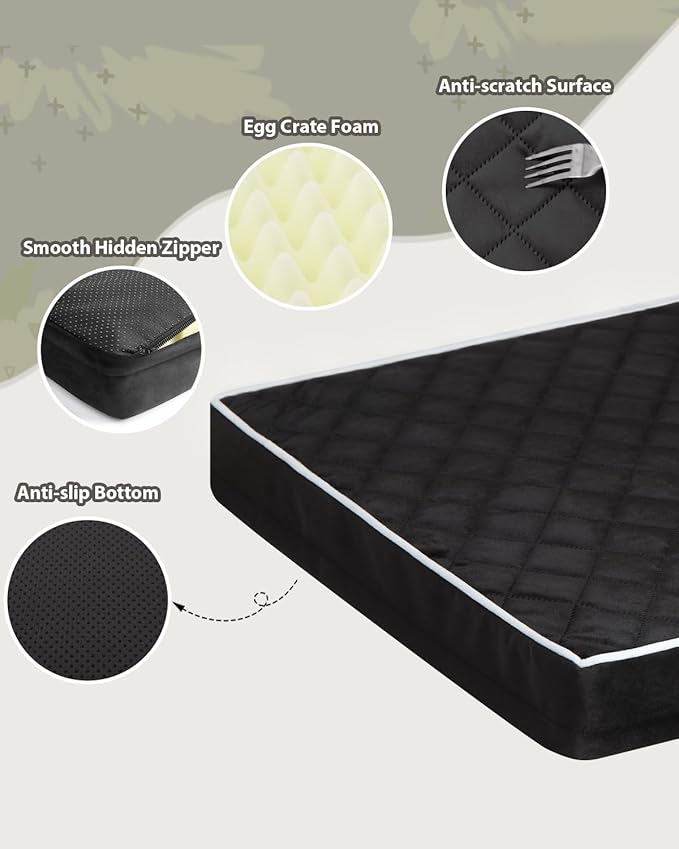 Orthopedic Dog Beds for Extra Large Dogs Waterproof Pet Kennel Pad with Removable Washable Cover and Non-Slip Bottom, 47x29 Inch, Black