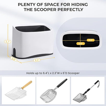 Litter Scoop Holder with Clean Kit,2-in-1 Mini Broom & Dustpan for Scattered Litter Food & Counter Trash,Cleaning Brush for Litter Box, Corners & Crevices with Built-in Tweezers to Remove Hair & Clogs