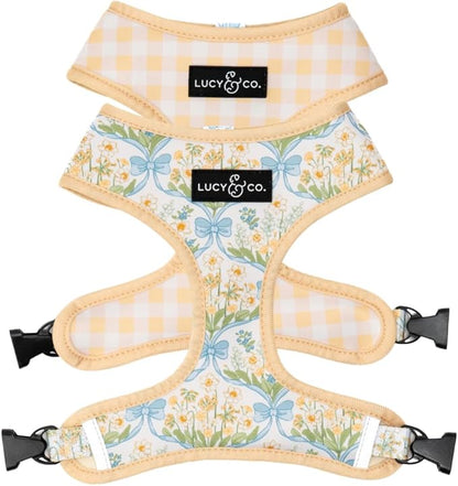 Lucy & Co. Sunshine and Daffodils Reversible Dog Harness, Adjustable Comfort Fit with Dual Leash Attachments, X-Large