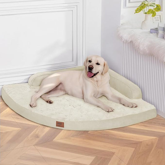 Large Orthopedic Dog Bed with Sides XXL Dog Beds with Removable Washable Cover Non-Slip Waterproof Pet Bed for Extra Large Dogs - Beige XXL