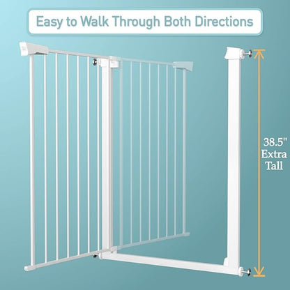 Fairy Baby 38" Extra Tall Baby Gate, 48.9"-54.3" Extra Wide Large Pet Gate, Metal Auto Close Child Gate Indoor, Pressure Mounted Dog Gate Safety Barrier Fence for Stairs Doorways No Climb, White