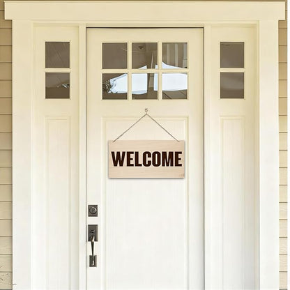 Welcome Sign for Front Door, Welcome Decor Wooden Hanging Sign for Wall Decor, Retro Wood Grain Signs, Rustic Funny Wooden Outdoor Front Door Hanging Decoration 13.8X6.9 inches