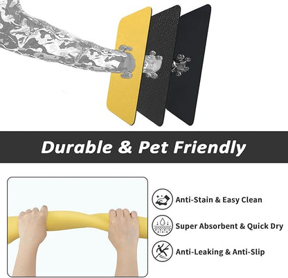 Dog Food Mat - Absorbent Cat Mat for Food and Water, No Stains Pet Feeding Bowl Mat, Easy to Clean Pet Placemats, Quick Dry Dog Water Dispenser Mat for Messy Drinkers | Yellow 18"x 28"