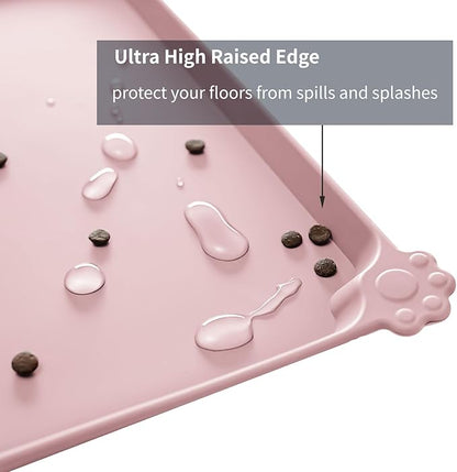 Waterproof Pet Feeding Mat with High Raised Edges, Heavier and Thicker Placemats for Cat Dog Water Bowl with BPA Free, Dogs Cats Food Mats for Messy Drinkers to Prevent Spill and Protect Floors