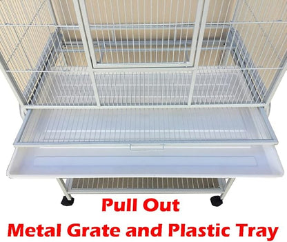 54" Large Wrought Iron Breeding Flight Canary Parakeet Cockatiel Lovebird Finch Cage Side Nesting Doors with Removable Rolling Stand