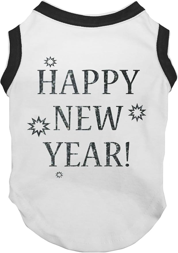 Petitebella Bling Happy New Year Puppy Dog Shirt (White/Black, X-Small)