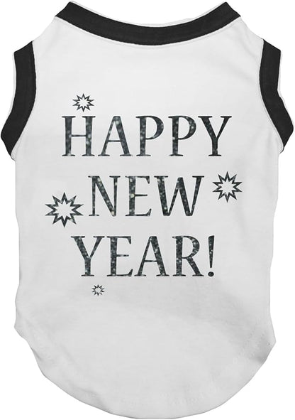 Petitebella Bling Happy New Year Puppy Dog Shirt (White/Black, X-Small)