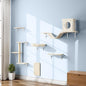 6-in-1 Cat Wall Shelves, Wooden Climbing Wall with Scratching Post, Wall Mounted Cat Furniture for Climbers, Space-Saving Cat Wall for Play & Rest, Drywall & Solid Walls