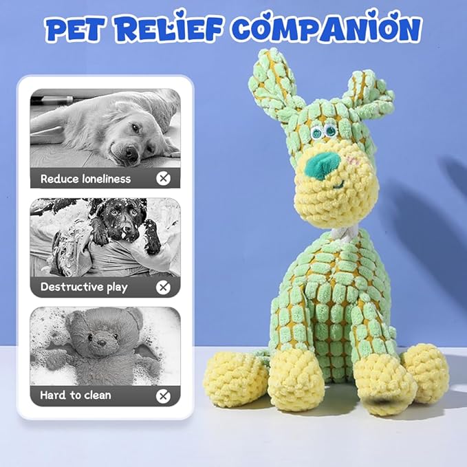 2025 New Dog Toys, Indestructible Plush Dog Toy, Dogs Toys for Aggressive Chewers, Dogs Squeaky Chew Toy for Indoor Pups Teething (Orange+Green)