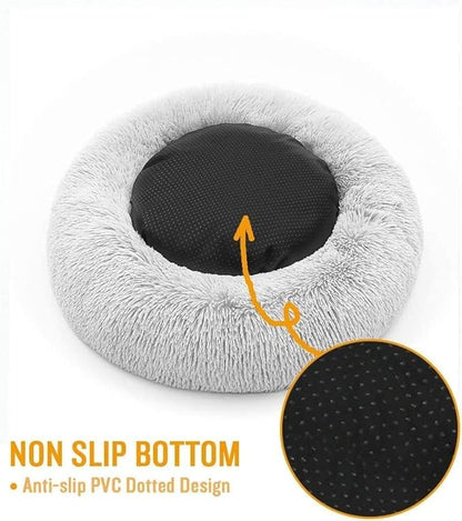 Original Calming Donut Dog and Cat Bed in Shag Fur, Dog Beds for Large Dogs, Anti Anxiety Round Fluffy Plush Faux Fur Pet Bed (40'' x 40'')