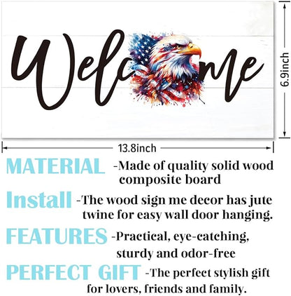 Welcome Sign for Front Door, Welcome Decor Wooden Hanging Sign for Wall Decor, American Bald Eagle Pattern Hanging Signs, Funny Wooden Outdoor Front Door Decoration 13.8X6.9 inches