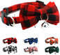 Red Plaid Cat Collar with Bell and Bow, Breakaway Kitten Collar with Bells Bowtie Puppy Collars for XXS Xs Small Little Tiny Pet Dogs Boy Girl, for Christmas Hoilday Birthday Party