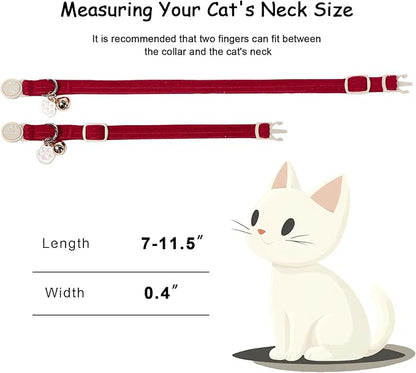 2 Pack Corduroy Cat Collars - Cute Breakaway Cat Collar with Bell and Paw Pendant, Soft Adjustable Fall Winter Kitten Collars for Girl Boy Cats, Green&Burgundy