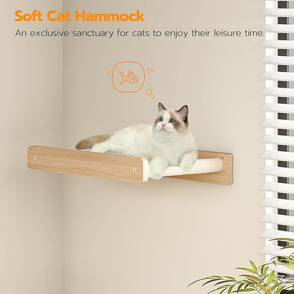 HOOBRO Wood Cat Wall Shelves, Set of 5 Modern Cat Wall Furniture with Corridor, Plush Hammock, Steps, Scratcher and Climbing Shelves for Playing, Sturdy, Durable and Safe, Natural NL45CS03