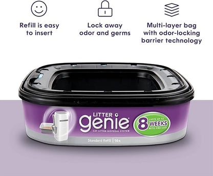 Litter Genie Ultimate Cat Litter Disposal System Refills, Lock Away Odors, Purple,12 Cartridges