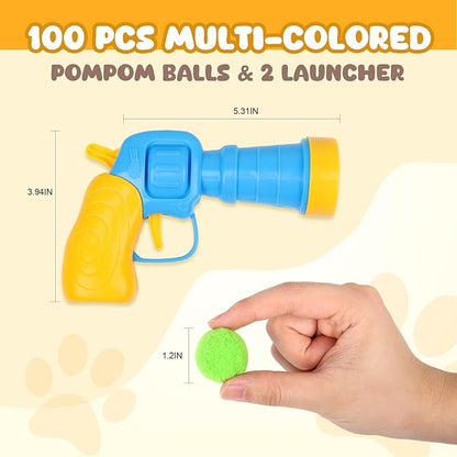 100PCS Cat Ball Toys with 2 Launchers Set, Funny Interactive Cat Toys for Indoor Cats, Adult Cats & Kitten Toys