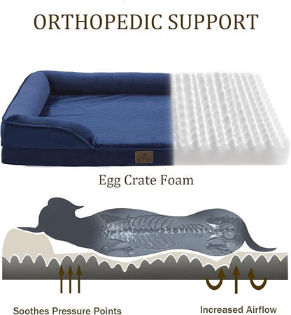 Bedfolks Orthopedic Dog Bed, Waterproof Dog Sofa Bed for Medium Dogs, Egg Foam Pet Couch Bed with Removable Washable Cover and Nonslip Bottom, Navy Blue