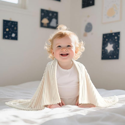 Soft Fleece Baby Blanket Ultra Cozy Baby Blankets for Boys Girls Warm and Lightweight Infant Toddler Newborn Receiving Gift with Reversible Stripes for Crib Stroller, 30x40 Inch, Cream