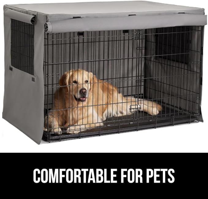 GORILLA GRIP Dog Crate Covers Compatible with Amazon Basics Dog Crates, All Sides Open, Privacy Cover Fits 42" Wire Kennel, Breathable Mesh Windows, Light Reducing Puppy Training Cage Topper, Gray