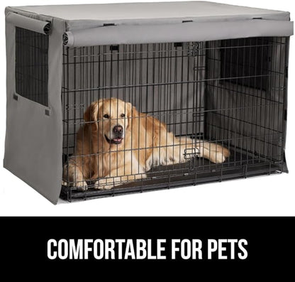 GORILLA GRIP Dog Crate Covers Compatible with Amazon Basics Dog Crates, All Sides Open, Privacy Cover Fits 42" Wire Kennel, Breathable Mesh Windows, Light Reducing Puppy Training Cage Topper, Gray
