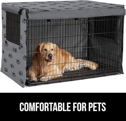 GORILLA GRIP Dog Crate Covers compatible with Amazon Basics Dog Crates, All Sides Open, Privacy Cover Fits 36" Wire Kennel, Breathable Mesh Windows, Light Reducing Puppy Training Cage Topper, Gray Paw