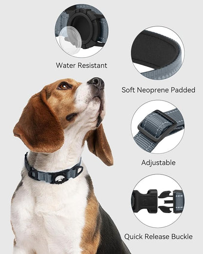 Joytale Airtag Dog Collar, Reflective Pet Collar with Waterproof AirTag Holder, Dual D-Rings, Soft Padded Adjustable for Small Dogs, Gray, S