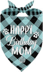 Dog Bandana for Happy Birthday Mom - Classical Plaid Printing Pet Scarf Accessories - Gift for Mom's Birthday Party (L17)