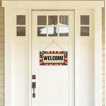 Welcome Sign for Front Door, Welcome Decor Wooden Hanging Sign for Wall Decor, Retro America Wall Hanging Signs, Funny Wooden Outdoor Front Door Decoration 13.8X6.9 inches