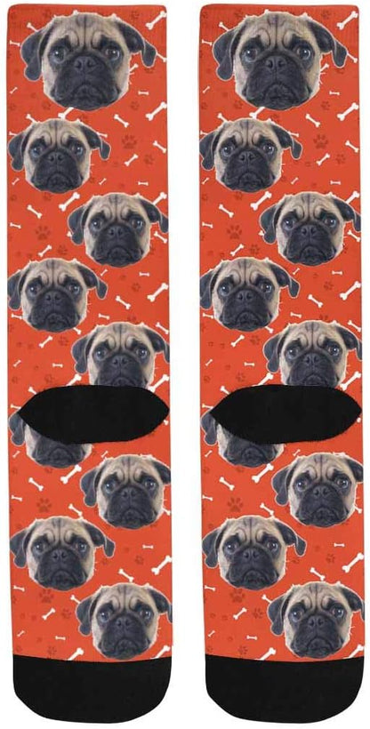 Custom Face Socks, Personalized Dog Lover Pet Photo Picture on Socks Unisex Athletic Crew Socks for Men Women