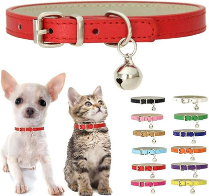 Red XS Dog Collar with Bell, Soft Pu Leather Cat Collars Adjustable Buckle for XXS Extra Small Medium Tiny Female Male Boys Girls Pets Puppy Kitten Teacup Yorkie X-Small