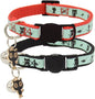 2 Pack Glow in The Dark Cat Collar with Bell Breakaway Safety Cat Puppy Collars with Pendant Red and Black