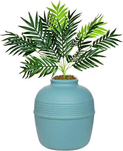 Good Pet Stuff Hidden Litter Box Planter, Decorative Cat Litter Enclosure with Carbon Filter, Artificial Plant, Easy Clean, Improved Design, Round Style, Base Kit, Coastal Blue