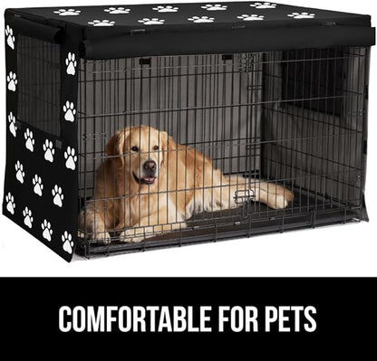 GORILLA GRIP Dog Crate Covers Compatible with Amazon Basics Crates, All Sides Open, Privacy Cover Fits 42" Wire Kennel, Breathable Mesh Windows, Light Reducing Puppy Training Cage Topper, Black Paw