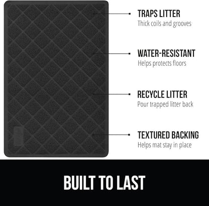 GORILLA GRIP Cat Litter Box Mat, 47x35, Water Resistant, US Designed Kitty Litter Trapping Mats, Easy to Clean, Scatter Control, Less Mess and Clean Floors, Kitten Supplies for Indoor Cats, Black
