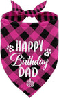 K28 Dog Bandana - Happy Birthday Dad Plaid Dog Scarf Accessory, Pet Scarf Gift for Dad's Birthday Party