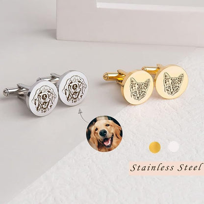 Anavia Pet Portrait & Handwriting Cufflinks Tie Clip Gift Box Set, Personalized Sketch Style Photo Engraving Men's Jewelry Accessories for Father Dad Brother Boyfriend Husband Wedding Birthday Gift