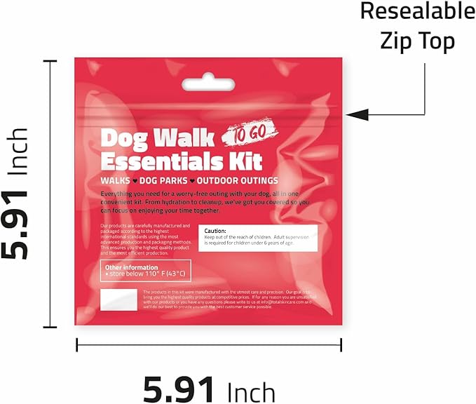 pH Advantage Dog Walking Essentials Kit – Includes Poop Bags, Disposable Water Bowl, Treats & Food – Travel-Friendly Pack Perfect for Walks, Hiking & Unexpected Emergencies - Red Style (5)