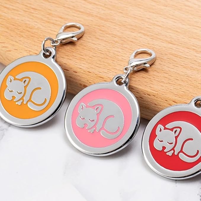 Personalized Pet ID Tags for Kittens and Cats - Custom cat Name tag and ID tag for Collar (Green, Sleeping Cat Round-Small)