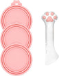 3 Pcs Pet Food Can Lids & One Can Spoon | Cute Paw Shape Opener Spatula Cat Wet Food Spoon | Universal BPA Free Silicone Covers for Dog Cat Cans(Pink)
