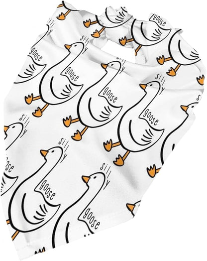Silly Goose on The Loose Triangle Dog Bandana,Summer Bandana Funny Triangle Dogs Scarf Handkerchief Soft Adjustable Puppy Bandanas (White)