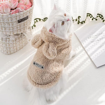 Selena Cat Bunny Ears Costume Cute Dog Kitten Hoodies Sweater Rabbit Ears Puppy Pet Apparel (Medium,Beige)