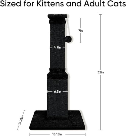AGYM Cat Scratching Post, 32 Inch Cat Scratching Posts for Large Cats, Scratching Posts for Indoor Cats Adults, Cat Scratch Post with Nature Sisal, Full Black
