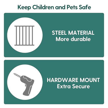 Babelio Baby Gate for Stairs & Doorways, 26-43" W 34" H Extra Tall| No Bottom Bar| Easy Installation| One-Handed Operation| Auto-Close| Hardware Mount (Drill Needed) Safety Dog/Pet Gate Indoor (Grey)