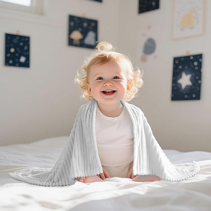 Soft Fleece Baby Blanket Ultra Cozy Grey Baby Blankets for Boys Warm and Lightweight Infant Toddler Newborn Receiving Gift with Reversible Stripes for Crib Stroller, 30x40 Inch, Light Grey