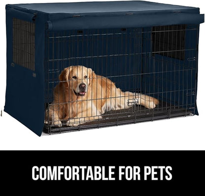 GORILLA GRIP Dog Crate Covers Compatible with Amazon Basics Dog Crates, All Sides Open, Privacy Cover Fits 36" Wire Kennel, Breathable Mesh Windows, Light Reducing Puppy Training Cage Topper, Navy