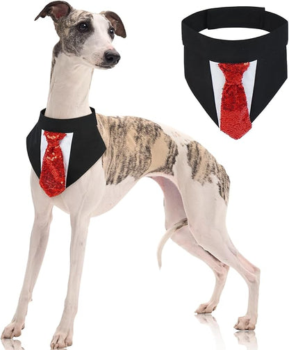 FUAMEY Dog Tie Bandanas,Formal Dogs Wedding Tuxedo Attire Puppy Collar with Ties Birthday Puppy Costume Adjustable Party Ball Tux,Doggies Valentines Cosplay for Small Medium Large Pet M