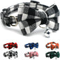 White Plaid Dog Bow Collar with Bell, Breakaway Cat Collar Bell with Bowtie Christmas Puppy Collars for XXS Xs Small Tiny Little Pet Dogs Boy Girl Kitten, for Hoilday Birthday Party